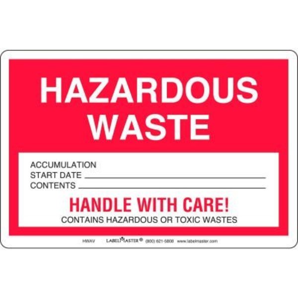 American Labelmark Co LabelMaster® HWAV Hazardous Waste Label, PVC-Free Film Stock, 100/Pack HWAV